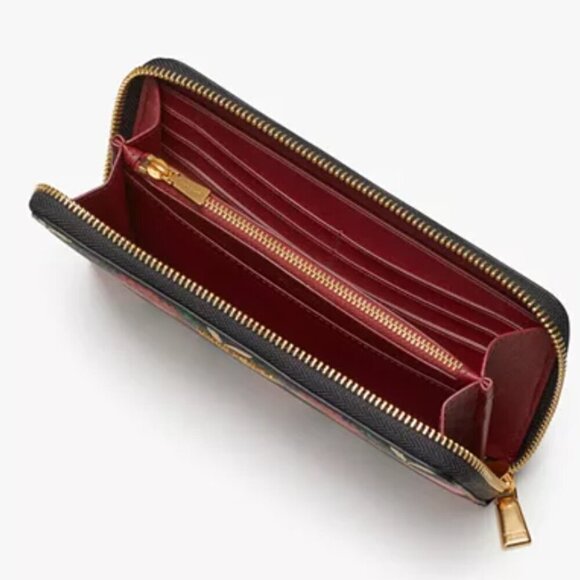 Kate Spade Morgan Large Floral Wallet Womens Black Pink Roses Continental Zip - Picture 5 of 9